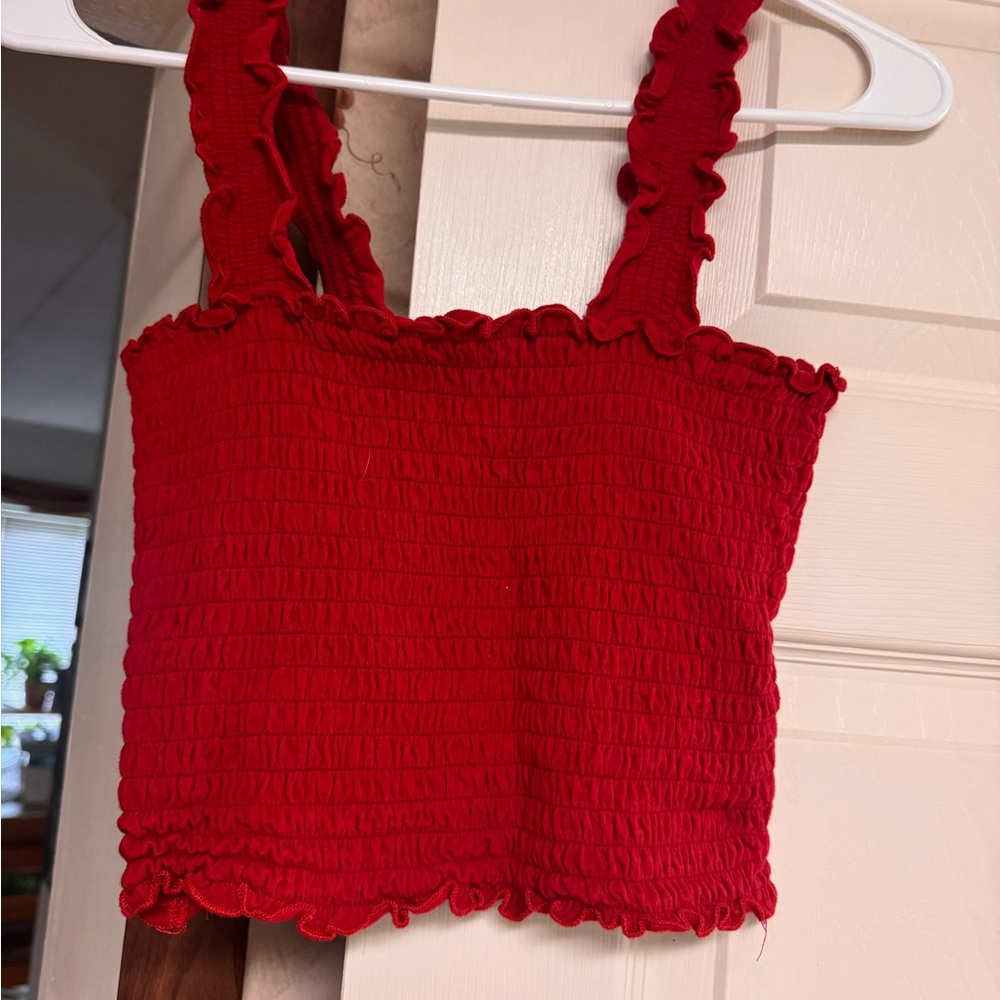 Hollister Red Ruffle Strap Tank Top